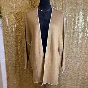 Elegant Tan Women's Cardigan Made in Italy 51% merino wool.